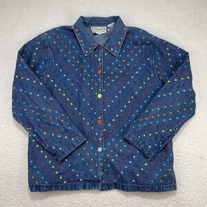 Vintage 90s Tantrums Rainbow Embroidered Dots Denim Jacket Womens Large Pride